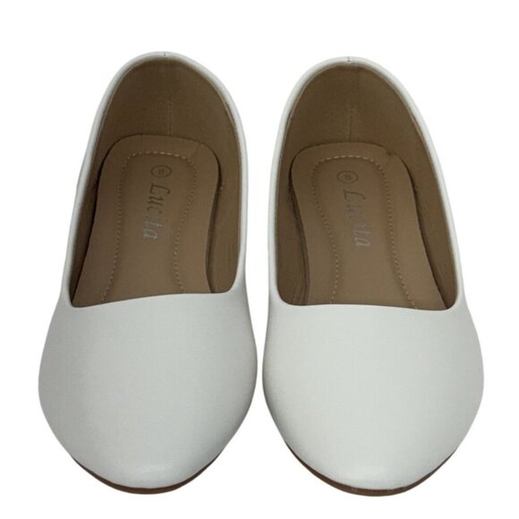 LUCITA / Friendly / White / Pointed Toe / Flats / Faux Leather Slip-On Shoes - Picture 3 of 8